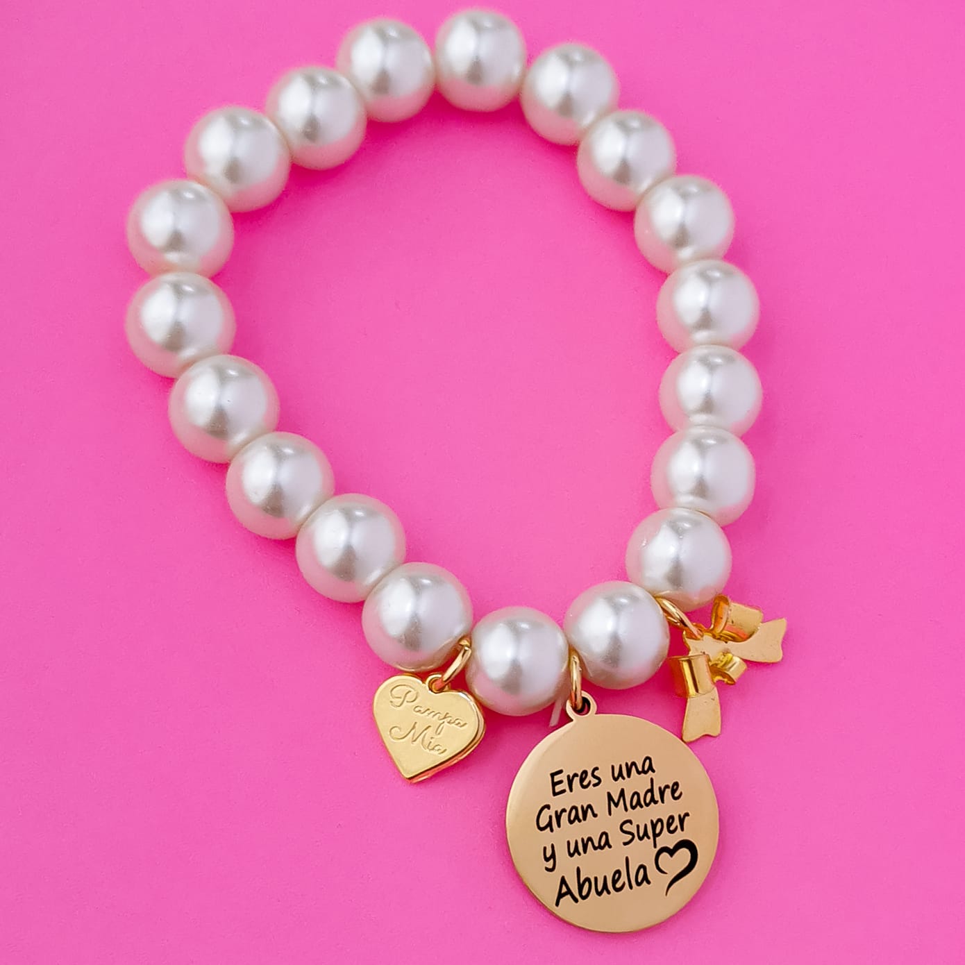 Pulsera perlas - Eres una Gran Madre - Dorado